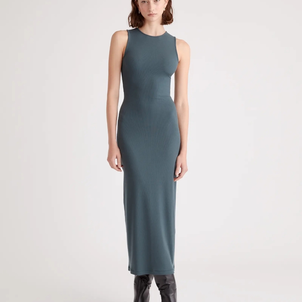 Quince Tencel Ribbed Dark Green Sleeveless Maxi Dress